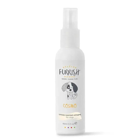 White spray bottle of furrish cosmo unisex scented cologne for dogs smelling uniquely with sunflower fresh floral scent