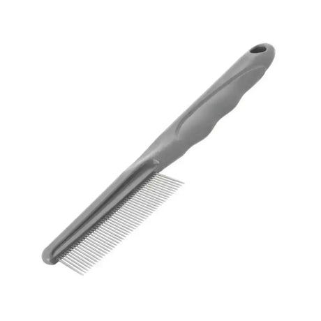 Gray plastic furrish fine-tooth comb with long stainless steel teeth to tackle tricky tangles on pets