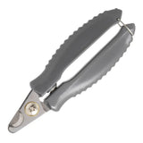 Gray plastic handled furrish nail clippers with metallic blade and gold screw for trimming your dog’s nails regularly