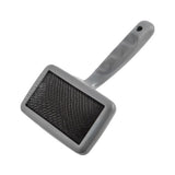 Gray plastic furrish soft slicker brush with a rectangular head and dense black bristles for gentle pet grooming