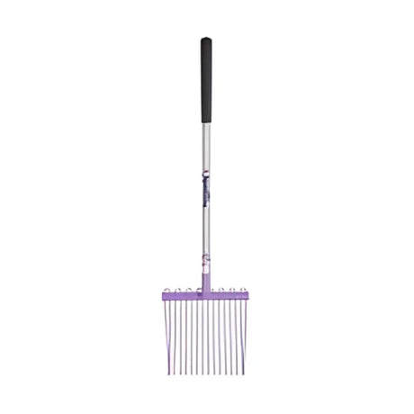 Fynalite funky fork purple metal rake with trendy purple head and telescoping black grip for easy gardening use