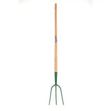 Fynalite hay fork with green metal 3 prong ash handle and light brown wooden grip, best quality forged design