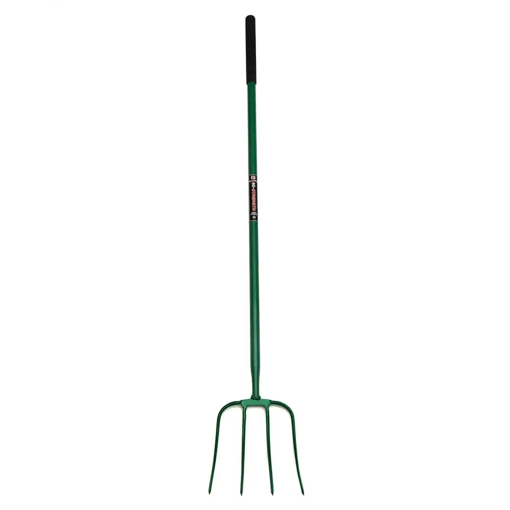 Fynalite hi-strength manure fork with green metal tines and black high tensile steel grip handle for heavy duty use