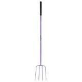 Fynalite hi-strength manure fork with purple handles black grip and four metal tines for easy manure handling