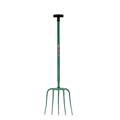 Fynalite Hi-Strength Manure Fork 5 Prong T-Grip 32" Green Forks Barnstaple Equestrian Supplies