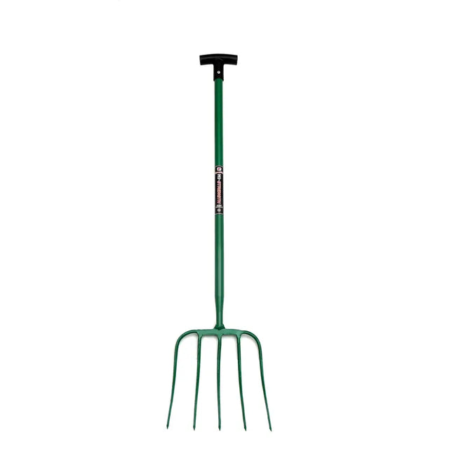 Fynalite Hi-Strength Manure Fork 5 Prong T-Grip 32" Green Forks Barnstaple Equestrian Supplies