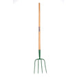Green fynalite manure fork with best quality forged 4 prong ash handle and light brown wooden handle
