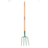 Green fynalite manure fork with best quality forged 4 prong ash handle and light brown wooden handle