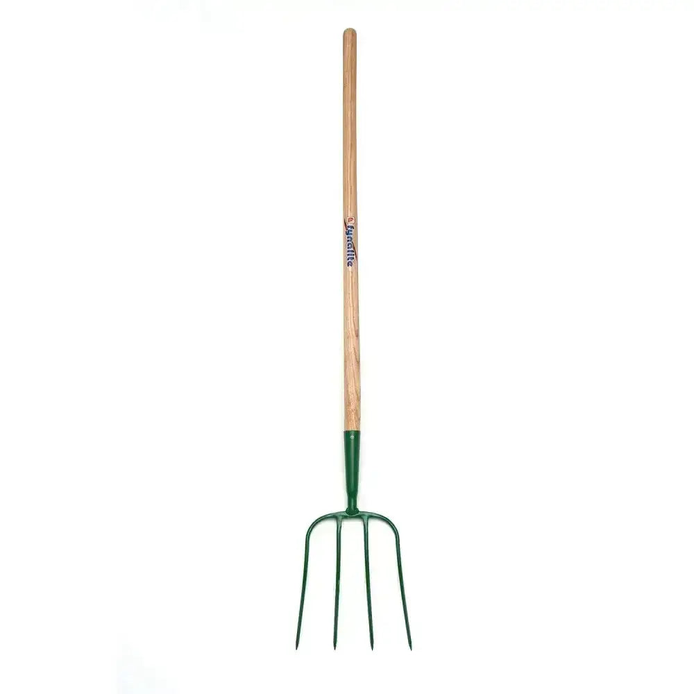 Fynalite manure fork with green metal 4 prong and light brown prong ash handle best quality forged design