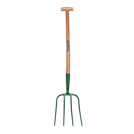 Fynalite Manure Fork 4 Prong T-Grip Ash Handle 32" Green Forks Barnstaple Equestrian Supplies