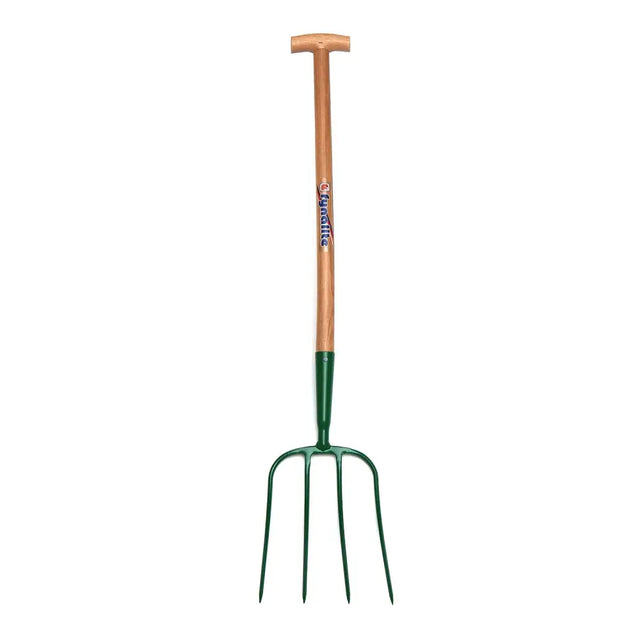 Fynalite Manure Fork 4 Prong T-Grip Ash Handle 32" Green Forks Barnstaple Equestrian Supplies