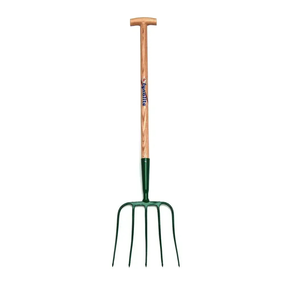 Fynalite Manure Fork 5 Prong Ash Handle T-Grip 32" Green Forks