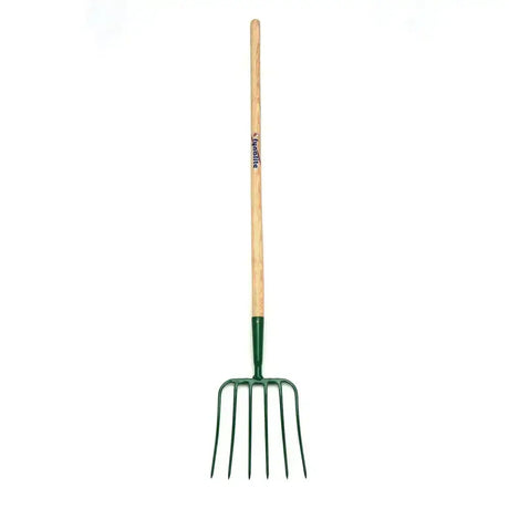 Green fynalite manure fork with forged high carbon 6 prong ash handle extra long and spearville brand name