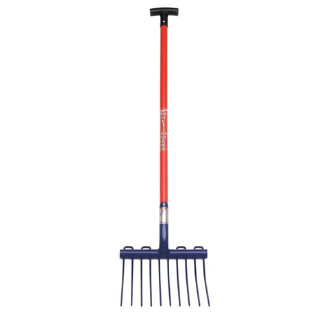 Fynalite multi mucka shavings fork with red navy blue multi mucka t grip handle and black t-shaped grip handle