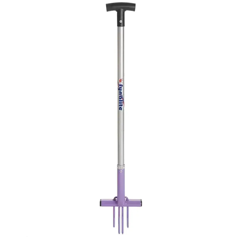 Fynalite multi weeda purple and silver garden fork with black t-shaped handle for weeda ragwort forks use