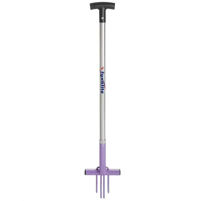 Fynalite multi weeda purple and silver garden fork with black t-shaped handle for weeda ragwort forks use