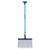 Fynalite pellet master stable fork with blue-handled metal rake head and black plastic grip for easy stable use