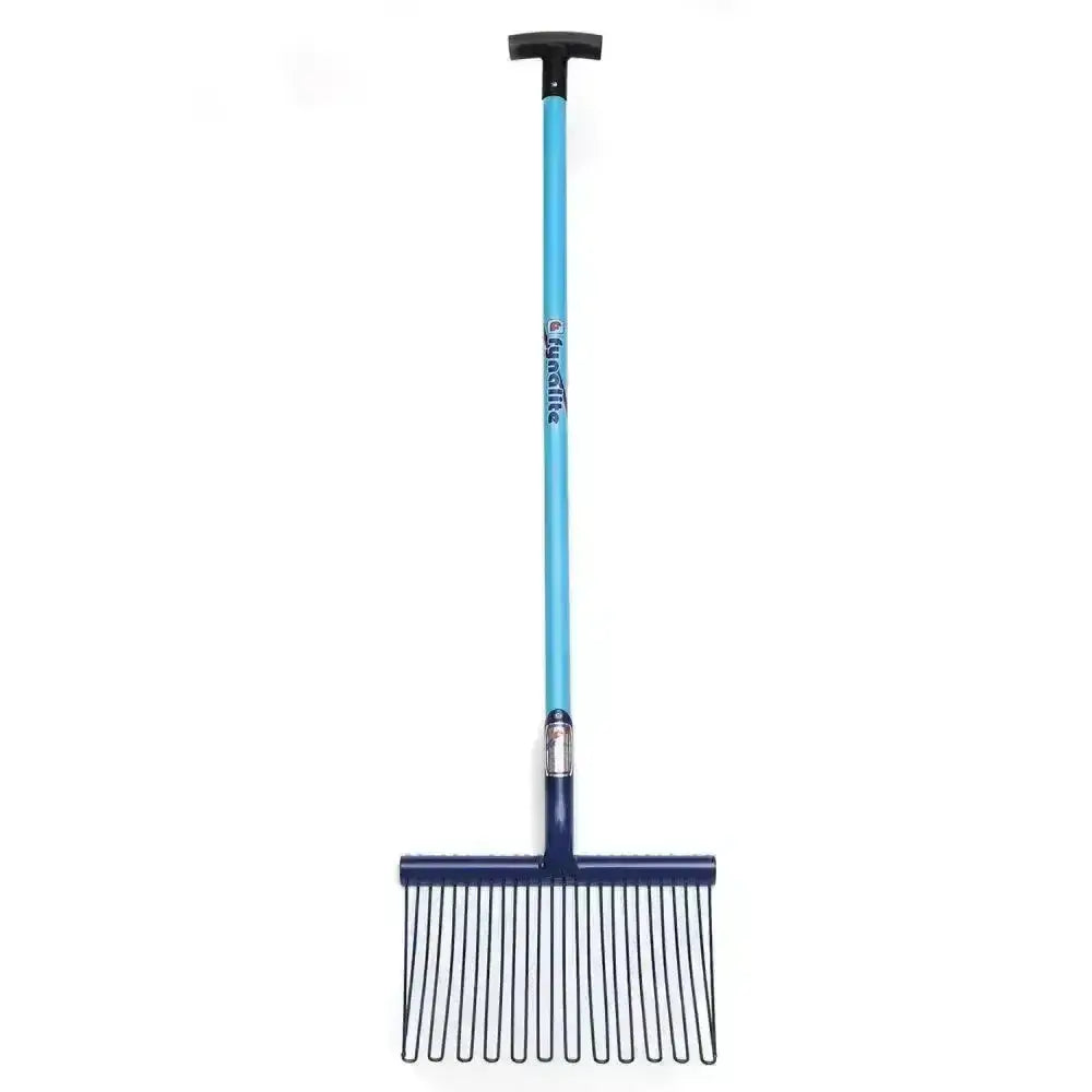 Fynalite pellet master stable fork garden rake with 16 metal tines light and dark blue and black handle