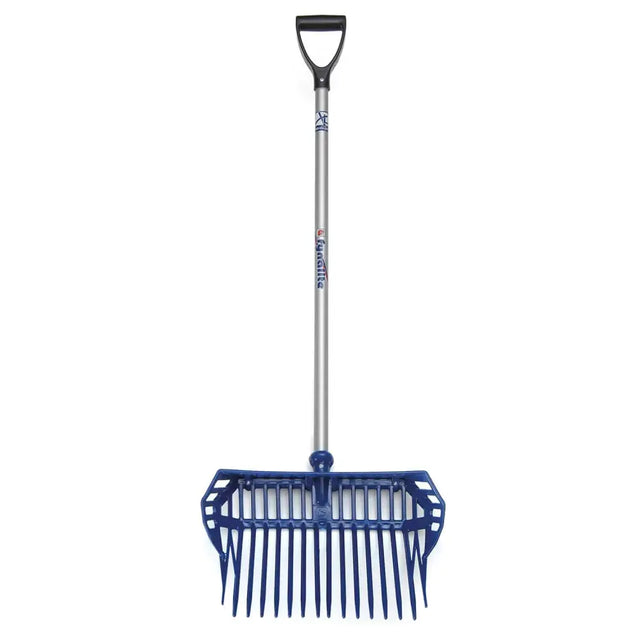 Fynalite plastic shavings fork cage xlcd blue plastic rake with silver metal handle and black d-shaped grip