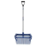 Fynalite plastic shavings fork cage xlcd with blue plastic rake, silver metal handle, and black d-shaped grip