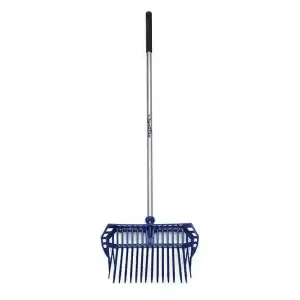 Blue plastic shavings fork with silver metal handle and black grip from fynalite plastic shavings cage xlcd series