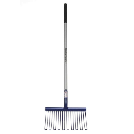 Fynalite rubber matting fork with blue rubber head, silver metal shaft, and black grip for wet bedding use