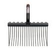 Black metal fynalite shavings fork head with sturdy handle and evenly spaced tines for wood pellets and horse stalls
