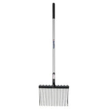 Black metal fynalite shavings fork long with silver aluminium handle and black grip for wood chip handling