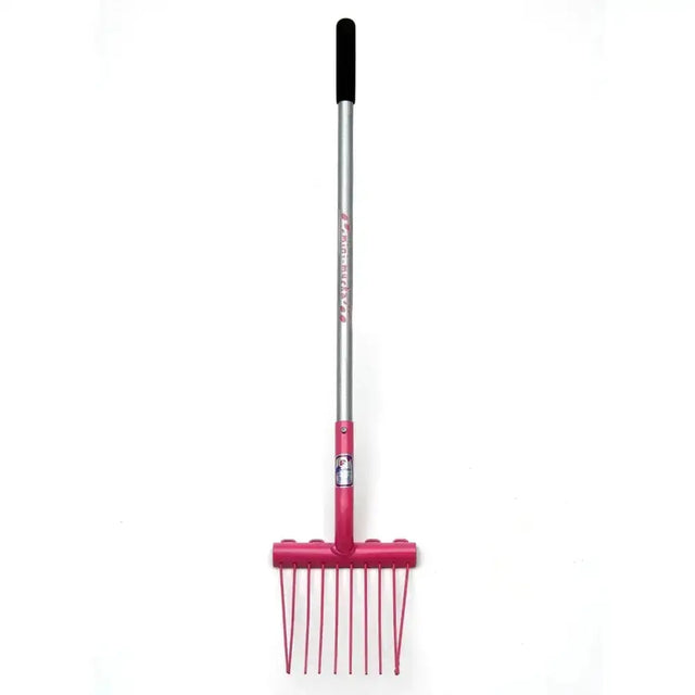 Fynalite shavings fork pink metal mini mucka fork with black grip handle and silver shaft for kids mini mucka use