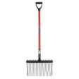 Fynalite shavings fork short d-grip with a red and black tengatta handle and multiple tines for garden use