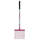 Pink funky stable fork with black grip and silver metal shaft from fynalite shavings forks groovy junior range