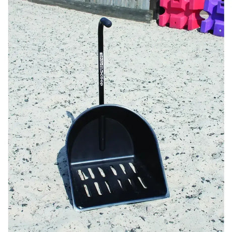 Black plastic fynalite skip shaker skip with curved handle and slotted scoop branded skidoo on shaft