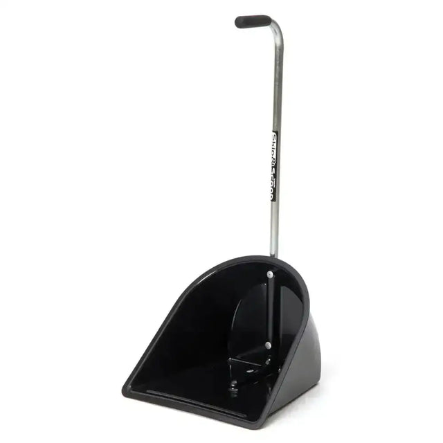 Black plastic shovel with silver metal handle and black rubber grip for fynalite skip & scoop spare collector use