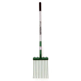 Green metal fynalite skip rake with black grip handle and silver shaft branded skip-boop for scoop spare rake use