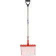 Fynalite super lite shavings fork with red plastic-tipped rake, black d-handle, and silver metal shaft branded equalite