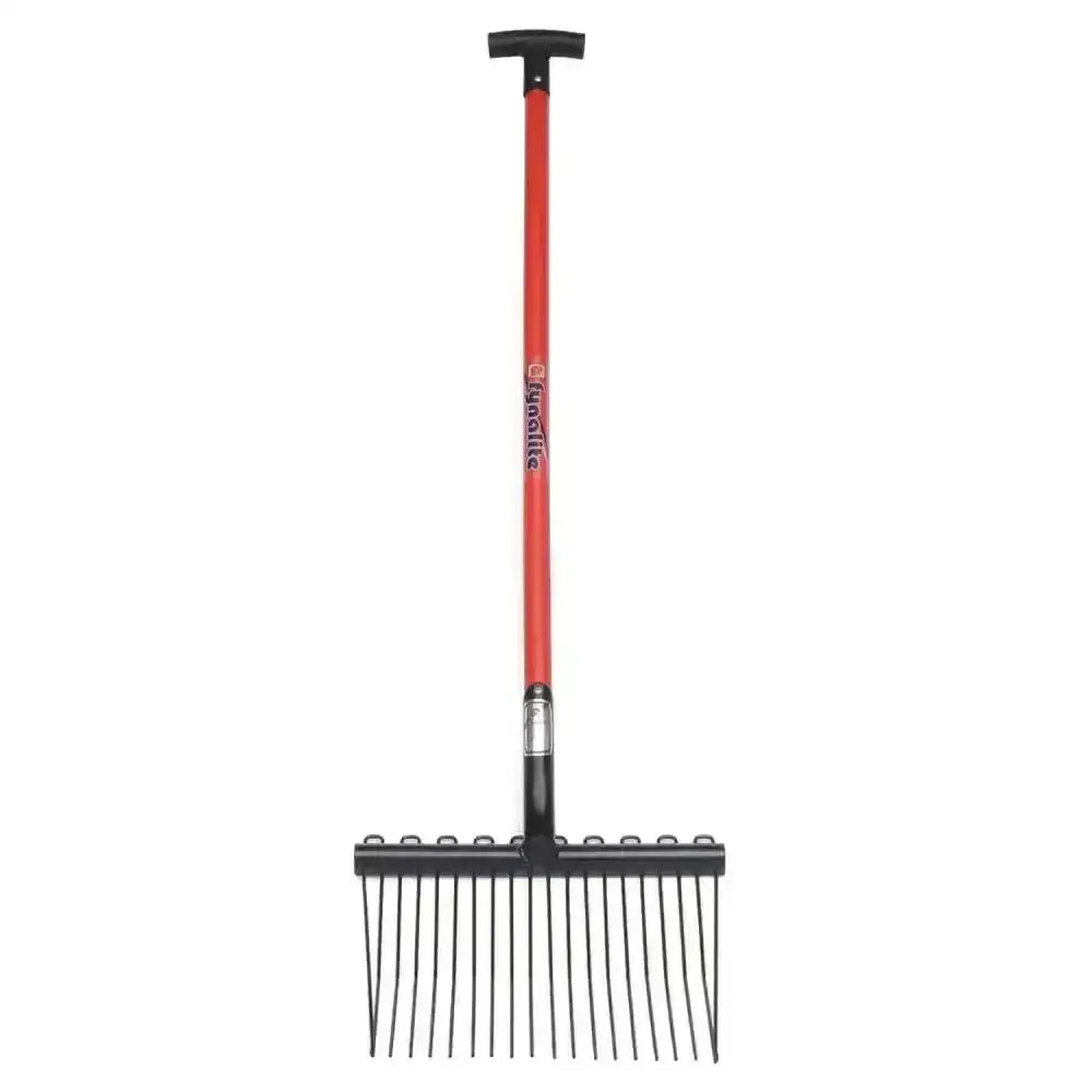 Red and black fynalite super lite shavings fork with sturdy handle and metal tines for easy lightweight fynalite super use