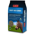 Blue and black bag of gain easy go cubes horse feed low starch with brown horse illustration cool n easy formula