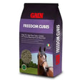 Purple and black bag of gain freedom cubes high fibre cube horse feed with brown horse image on front for easy feeding