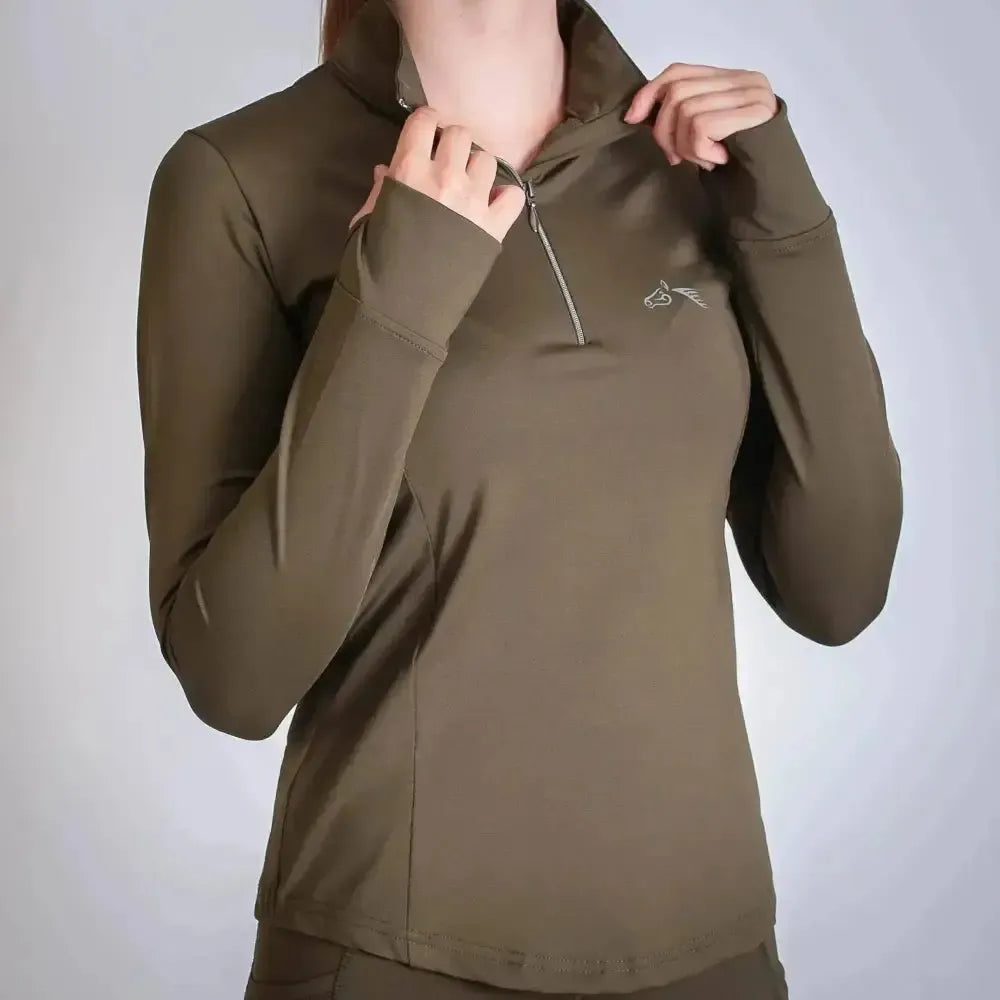 Gallop Base Layer Long Sleeve Zipped Neck Olive Green X Small Base Layers