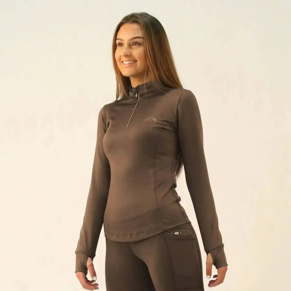 Gallop Base Layer Long Sleeve Zipped Neck Taupe X Small Base Layers Barnstaple Equestrian Supplies