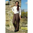 Brown denim jodphurs with a fitted cut and belt loops from gallop brown denim for stylish riding wear