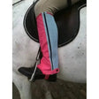 Pink and light blue striped washable half chaps with black trim for kids from gallop childrens half chaps