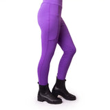 Purple gallop children’s silicone knee riding tights with high waist side pocket and perforated knee area