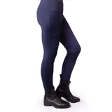 Navy blue gallop children’s silicone knee riding tights with subtle glitter and sleek form-fitting design