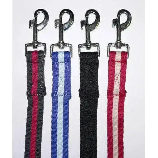 Four gallop cushioned comfort leadrope dog leashes with metal clips in black red, blue light blue, solid black, and red white stripes