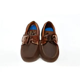 Brown leather gallop deck shoe with shiny finish and blue insoles classic leather deck beautifully crafted deck