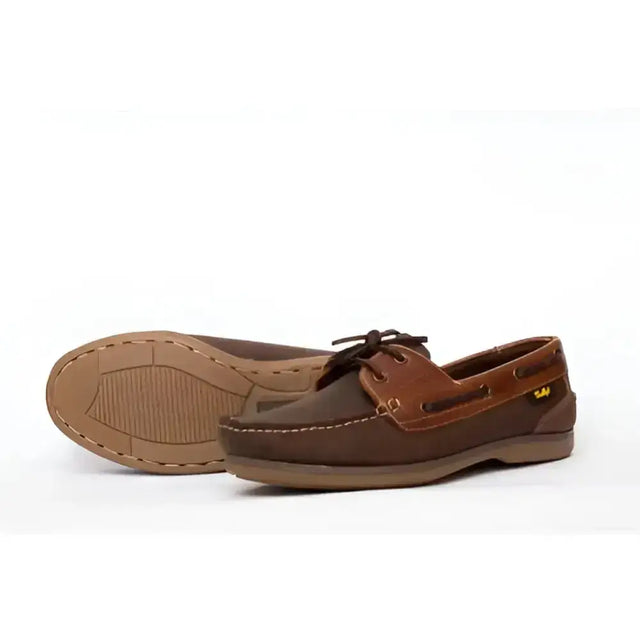 Brown leather gallop deck shoe with tan stitching and matching rubber sole classic leather deck perfect for casual wear