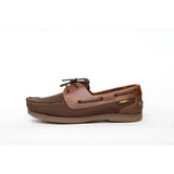 Brown leather gallop deck shoe with dark brown laces and tan rubber sole classic leather deck style