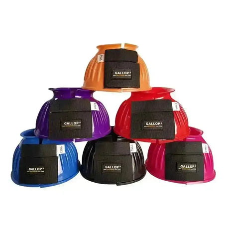 Colorful gallop double taped pvc ribbed over reach boots in orange purple red blue black and pink with black straps