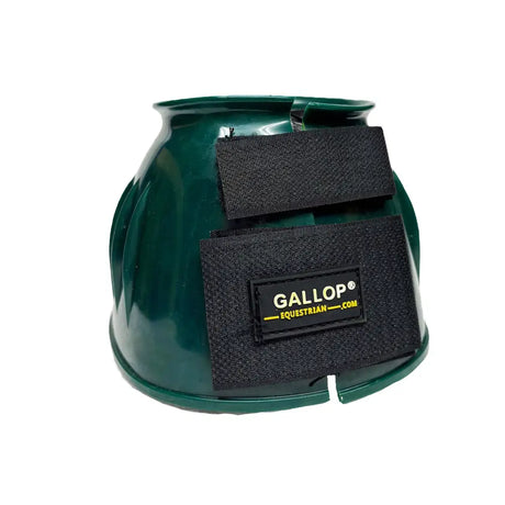 Green gallop double taped pvc ribbed over reach boots with black velcro straps and gallop equestrian label